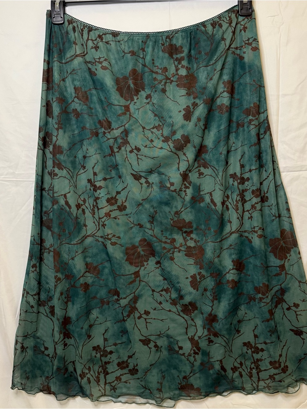 Teal Brown Floral Mesh Midi Skirt Whimsigoth Y2K Fairy Grunge